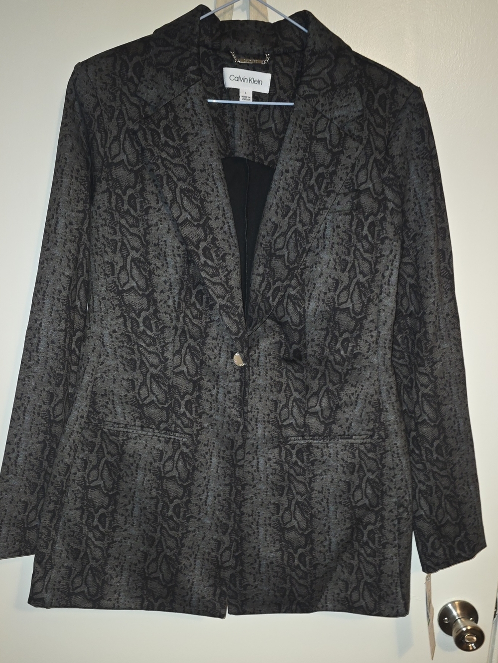 Calvin Klein Gray-Black Snake Print Single-Button Blazer